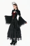 Gothic Velvet Skirt with  Tiered Lace Mesh and Ruffled Cake Silhouette KW453