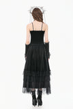 Gothic Velvet Skirt with  Tiered Lace Mesh and Ruffled Cake Silhouette KW453