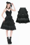 Dark Lolita Skirt in Matte Velvet with Lace Trims KW454