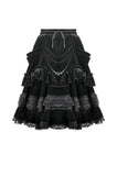 Dark Lolita Skirt in Matte Velvet with Lace Trims KW454