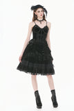 Dark Lolita Skirt in Matte Velvet with Lace Trims KW454