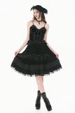 Dark Lolita Skirt in Matte Velvet with Lace Trims KW454