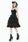 Dark Lolita Skirt in Matte Velvet with Lace Trims KW454