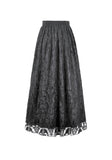 Gothic Sheer Floral Lace Maxi Skirt with 3D Roses, Beaded Tassels and Layered Chiffon Hem KW455