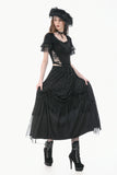 Gothic Sheer Floral Lace Maxi Skirt with 3D Roses, Beaded Tassels and Layered Chiffon Hem KW455