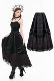 Gothic Velvet Skirt with Baroque Guipure Lace, Ruched Sides and Mystery Red Underskirt KW457