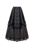Gothic Velvet Skirt with Baroque Guipure Lace, Ruched Sides and Mystery Red Underskirt KW457