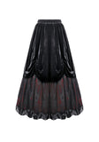 Gothic Velvet Skirt with Baroque Guipure Lace, Ruched Sides and Mystery Red Underskirt KW457