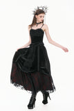 Gothic Velvet Skirt with Baroque Guipure Lace, Ruched Sides and Mystery Red Underskirt KW457