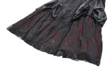 Gothic Velvet Skirt with Baroque Guipure Lace, Ruched Sides and Mystery Red Underskirt KW457