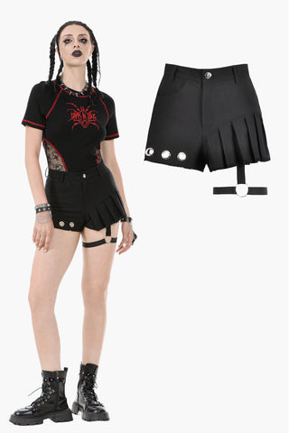Asymmetry Rivet Punk Shorts with Leg Strap PW141