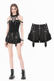 Night Ban - Dark Punk Cross Zipper Metal Buckle Lace Patchwork High-Waisted Shorts PW144