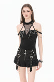 Night Ban - Dark Punk Cross Zipper Metal Buckle Lace Patchwork High-Waisted Shorts PW144