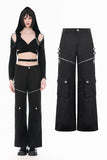 Urban Mobility - Dark Techwear Multi-Pocket Cross-Zip Wide-Leg Cargo Pants PW153