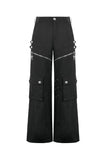 Urban Mobility - Dark Techwear Multi-Pocket Cross-Zip Wide-Leg Cargo Pants PW153
