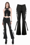 Dark Rift - Gothic Punk Mesh Patchwork Cutout Buckle Flare Pants PW154