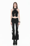 Dark Rift - Gothic Punk Mesh Patchwork Cutout Buckle Flare Pants PW154
