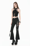 Dark Rift - Gothic Punk Mesh Patchwork Cutout Buckle Flare Pants PW154