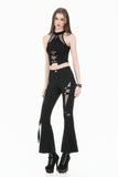 Dark Rift - Gothic Punk Mesh Patchwork Cutout Buckle Flare Pants PW154