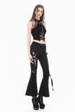 Dark Rift - Gothic Punk Mesh Patchwork Cutout Buckle Flare Pants PW154