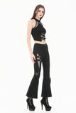 Dark Rift - Gothic Punk Mesh Patchwork Cutout Buckle Flare Pants PW154