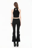 Dark Rift - Gothic Punk Mesh Patchwork Cutout Buckle Flare Pants PW154