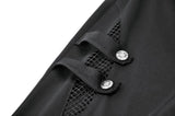 Dark Rift - Gothic Punk Mesh Patchwork Cutout Buckle Flare Pants PW154