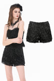 Dark Rose - Gothic 3D Floral Jacquard Lace-Trimmed Mini Shorts PW157