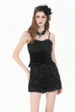 Dark Rose - Gothic 3D Floral Jacquard Lace-Trimmed Mini Shorts PW157