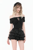 Punk-Lolita Bloomer Shorts with Tiered Organza Ruffles and Lace-Trimmed Cake Silhouette PW158