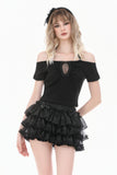 Punk-Lolita Bloomer Shorts with Tiered Organza Ruffles and Lace-Trimmed Cake Silhouette PW158