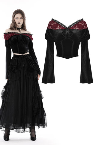 Gothic red lace shoulder velvet top TW478