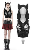 Punk printed hole cat ear hooded lace up top TW511