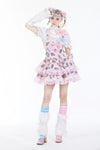 Innocent girl broken arm sleeve pink bow white tops TW575