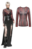 Black and Red Tie-Dye Mesh Versatile Basic Top TW620