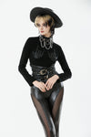 Punk Skeleton Hand Leather Appliqué Embroidered Mock Neck Tee TW661