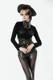 Punk Skeleton Hand Leather Appliqué Embroidered Mock Neck Tee TW661