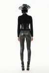 Punk Skeleton Hand Leather Appliqué Embroidered Mock Neck Tee TW661