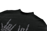 Punk Skeleton Hand Leather Appliqué Embroidered Mock Neck Tee TW661