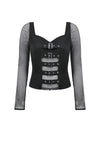 Punk Knitted Top with Mesh Panels and Buckle Details TW663