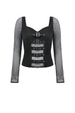 Punk Knitted Top with Mesh Panels and Buckle Details TW663