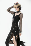 Punk Knitted Top with Mesh Panels and Buckle Details TW663