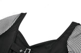 Punk Knitted Top with Mesh Panels and Buckle Details TW663