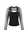 Punk Knitted Top with Mesh Overlay and Shoulder Buckle Details TW665