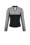 Punk Knitted Top with Mesh Overlay and Shoulder Buckle Details TW665