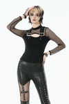 Punk Knitted Top with Mesh Overlay and Shoulder Buckle Details TW665