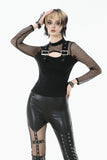 Punk Knitted Top with Mesh Overlay and Shoulder Buckle Details TW665