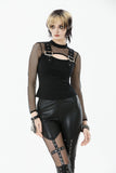 Punk Knitted Top with Mesh Overlay and Shoulder Buckle Details TW665