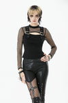 Punk Knitted Top with Mesh Overlay and Shoulder Buckle Details TW665
