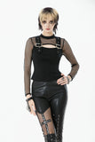 Punk Knitted Top with Mesh Overlay and Shoulder Buckle Details TW665